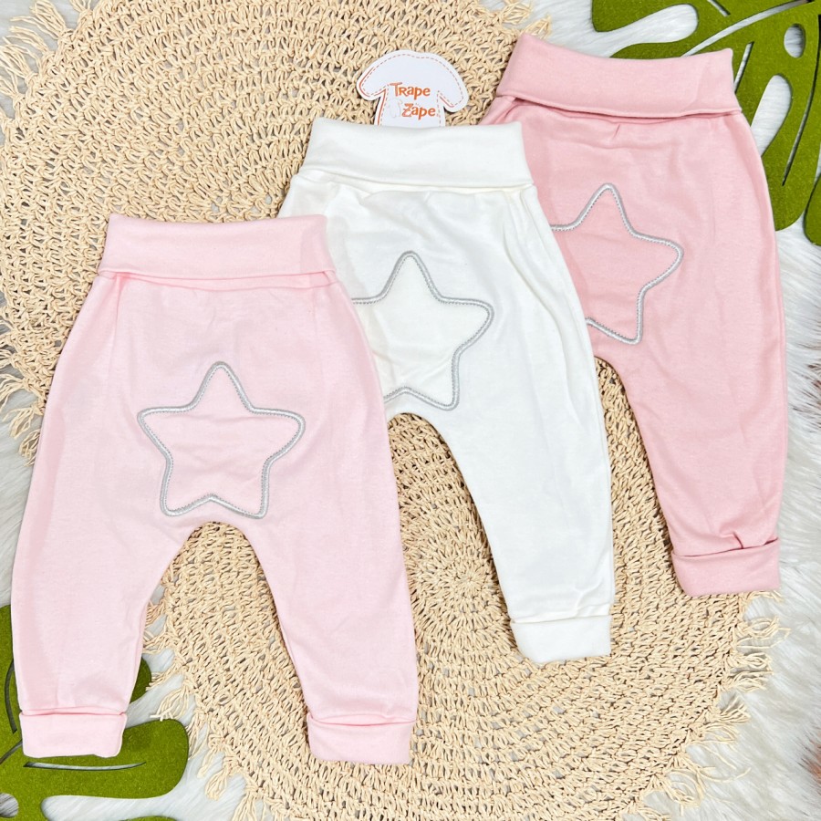  Kit 3 Calças - Estrelas no Bumbum - Rosa, Off White e Rose